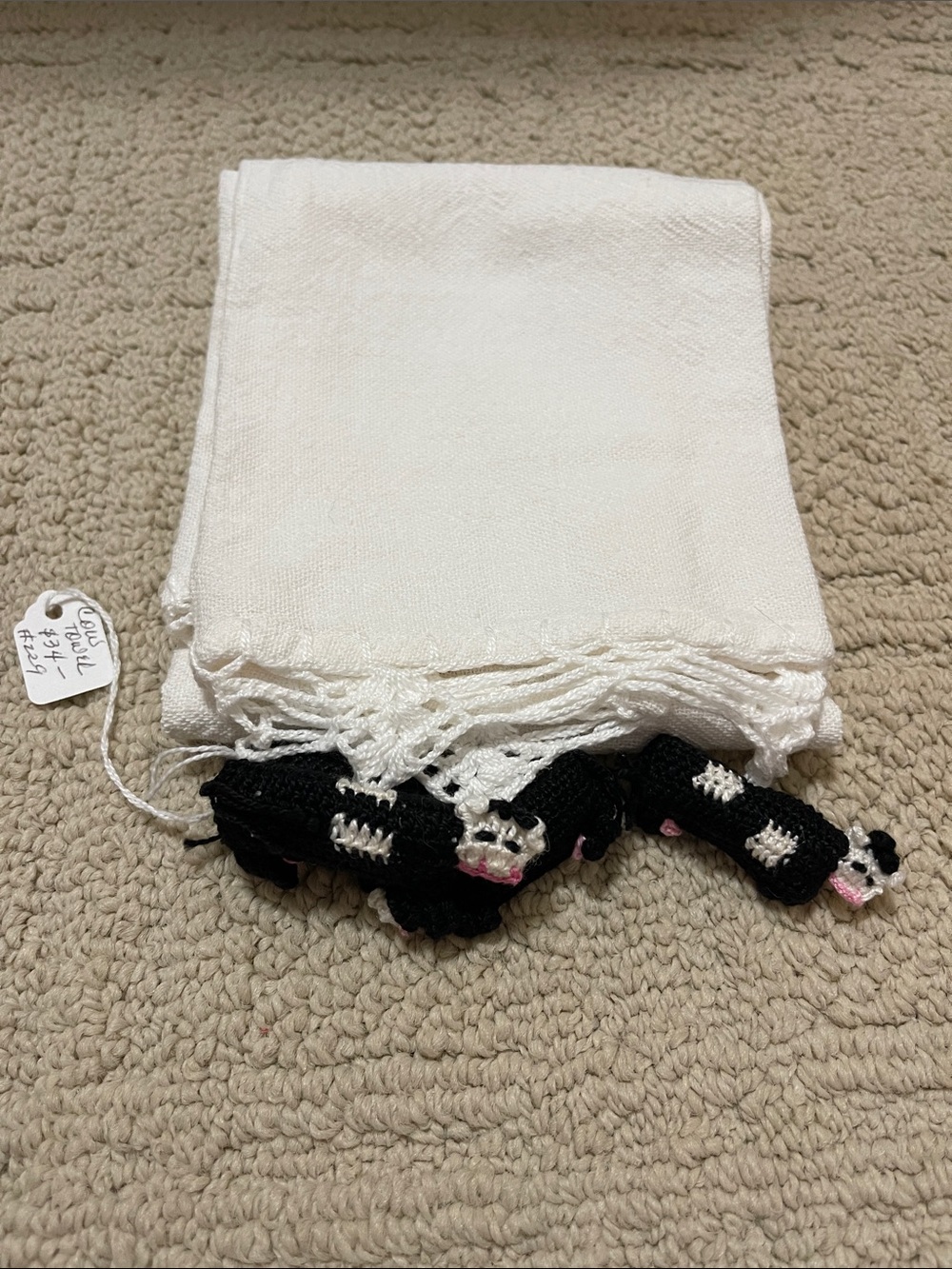 Hand towel with crochet cows NWT